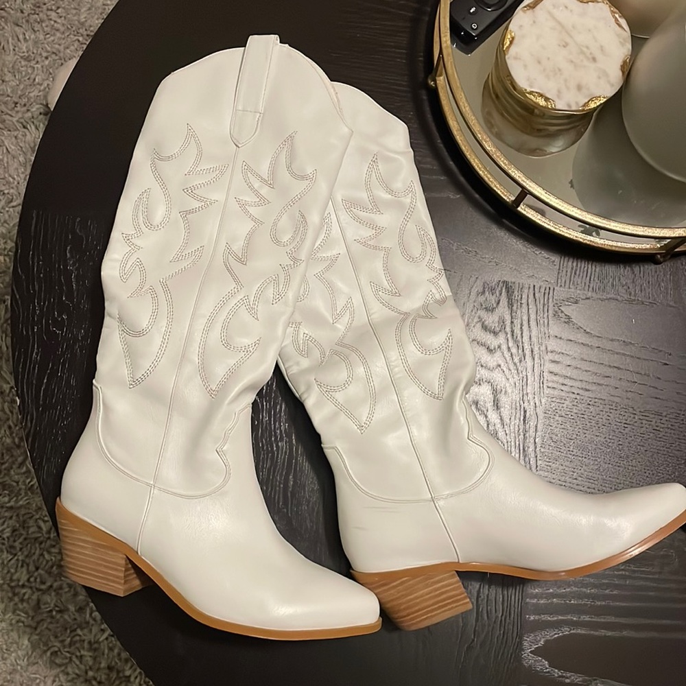 Ouepiano Women's Embroidered Western Cowboy Boots Knee High Stitching